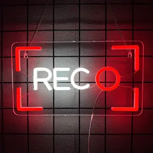 REC Neon Sign, LED Neon Lights for Wall Decor, USB Powered Recording Neon Light, Camera Frame Neon Sign for Studio, Live Stream, Film Room, Content Creator Decor