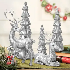 Reindeer Christmas Decoration and Mini Christmas Trees,Christmas Reindeer Statues Lucky Reindeer Decor for Indoor  Decor Tabletop Mantle Cabinet Desktop Office (Bright )