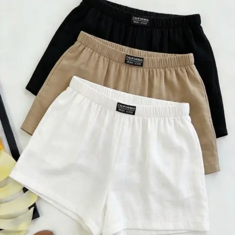 3-Pack Linen Blend Elastic Waist Shorts – Casual Solid Color Relaxed Fit Shorts for Women, Beach Shorts Clothes, Summer Loungewear, Breathable Lightweight Fabric, Everyday & Beach Outfit Staple, Versatile Neutral Bottoms for Comfort Style Lovers