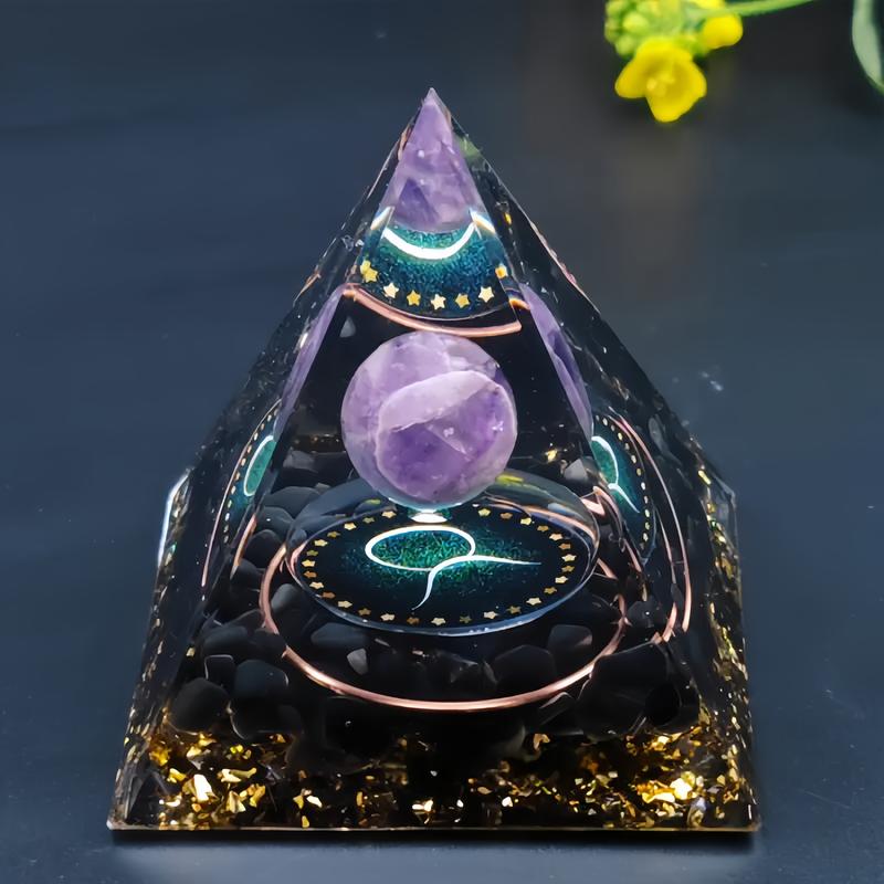 Orgone 12 Constellation Crystal Pyramid - Amethyst & Obsidian Mineral Art | Zodiac-Inspired Desk Focus Decor resin decoration craft soft flame lighter 3d  fidget  star