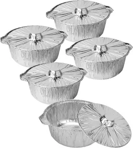 72 Oz Disposable Aluminum Pot, Disposable Pots With Lids Oven-Ready, Aluminum Pot Stove Compatible Baking Foil Pan Tinfoil Camping Pot Camping Heating Cooking 5 PCS