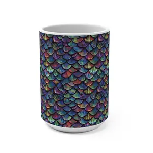 Rainbow Dragon Scale Mug, Fantasy Mug, Dragon Mug, Gothic Mug, Rainbow Mug, 15oz Mug, Large Mug, Large Coffee Mug, Durable, Ceramic, Drinkware, Tea, Cup
