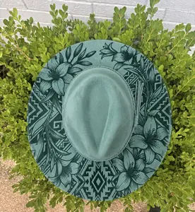 Burned Cowboy Hat - Aztec Design, Lily Pattern