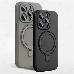 Magnetic Silicone Phone Case For iPhone 16 15 14 13 11 12 Pro Max Kickstand Ring Holder Cover For iPhone 14 15 16 Plus Funda Cellphone Protection Black