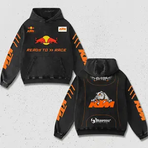 Retro Akrapovic x Redbull KTM Racing Hoodie Washed Black, MotoGP World Championship Enthusiast, Motorcycle Off Road Dirt Bike Graphic Streetwear, Heavyweight Biker Sweatshirt, Retro Moto Gear Motorbike Apparel Men’s Aesthetic Y2K Racing Jacket Style