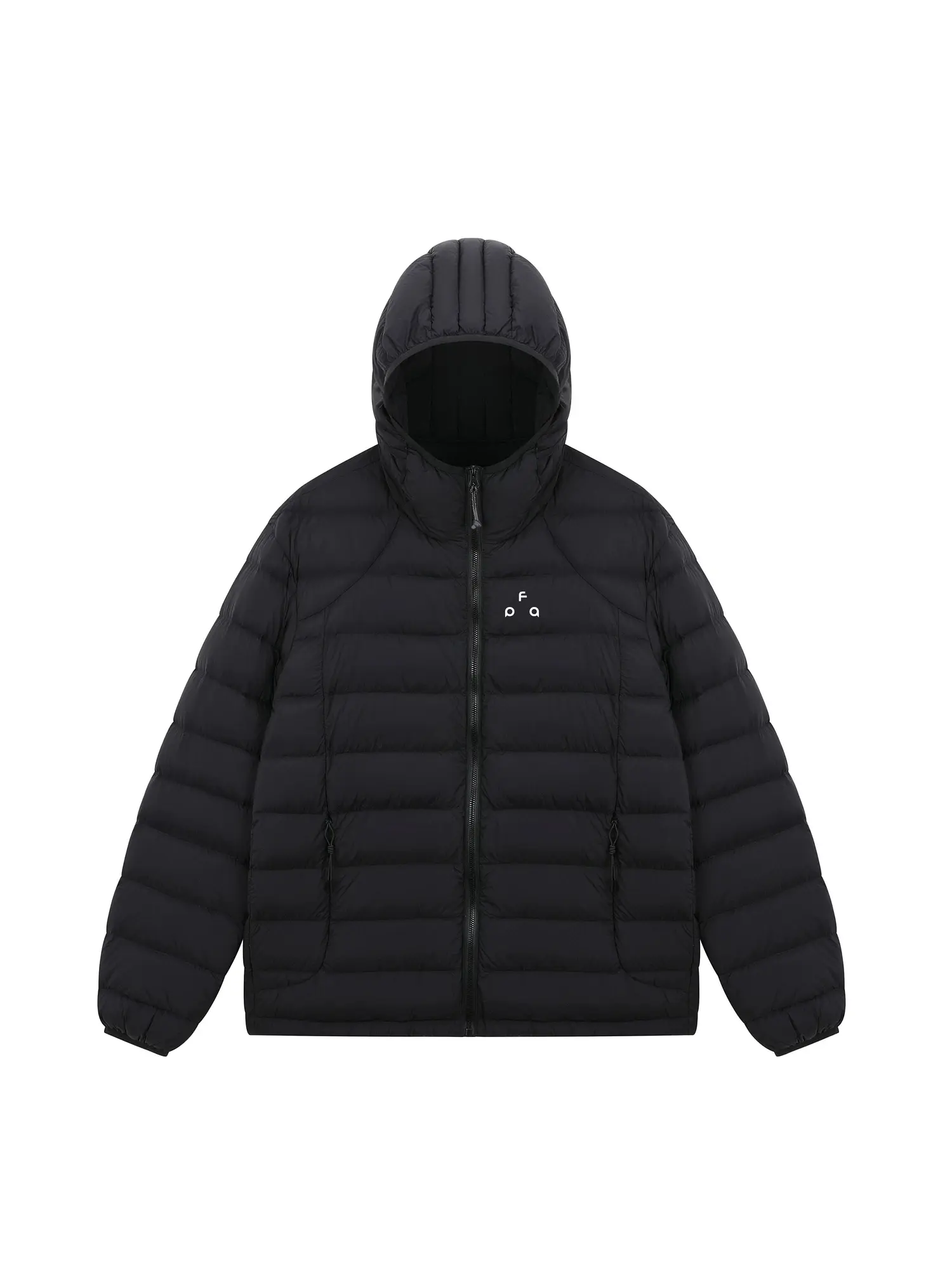 FPA Triangle Logo Hooded Puffer Down Jacket, lightweight autumn/winter insulated down outerwear, unisex drop-shoulder design, zip-up hooded stand collar down jacket, black, vintage burgundy down jacket