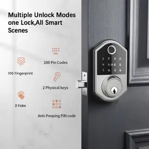 Touchscreen Biometric Fingerprint Smart Door Lock, LED Keypad Smart Door Lock, Keyless Entry, Fully Automatic Lock, Biometric Authentication, Card and Wristband Unlocking, Privacy-Protected Password, Easy to Install