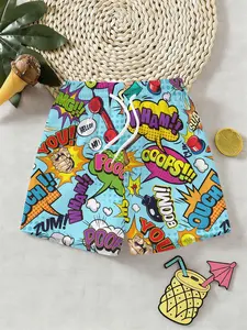 Boys' American Cartoon Graffiti Style 3D Beach Shorts, Summer Trendy Streetwear, Outdoor Wear, Holiday Gift, Birthday Present
