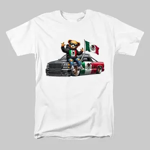 [100% Cotton] Hip Hop Mexican Bear Clipart, Teddy Bear Cool Pick Up Truck, Mexican Tee, Mexico Flag, Gift for Men, Gift for Women, Full Sizes, Full Colors  Golf Gift T-Shirt For Men and Women