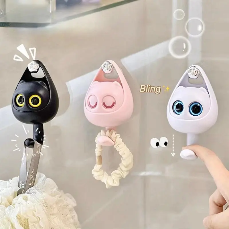 Cute Wink Cat Wall Hanging Hook - Hangable ABS Home Organizer, Free-Punching Home Decor for Clothes, Hats, Keys