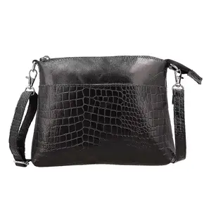 Green Croco Embossed Genuine Leather Crossbody Sling Bag