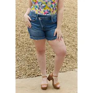 RISEN Maya Full Size Mid Rise Asymetrical Shorts