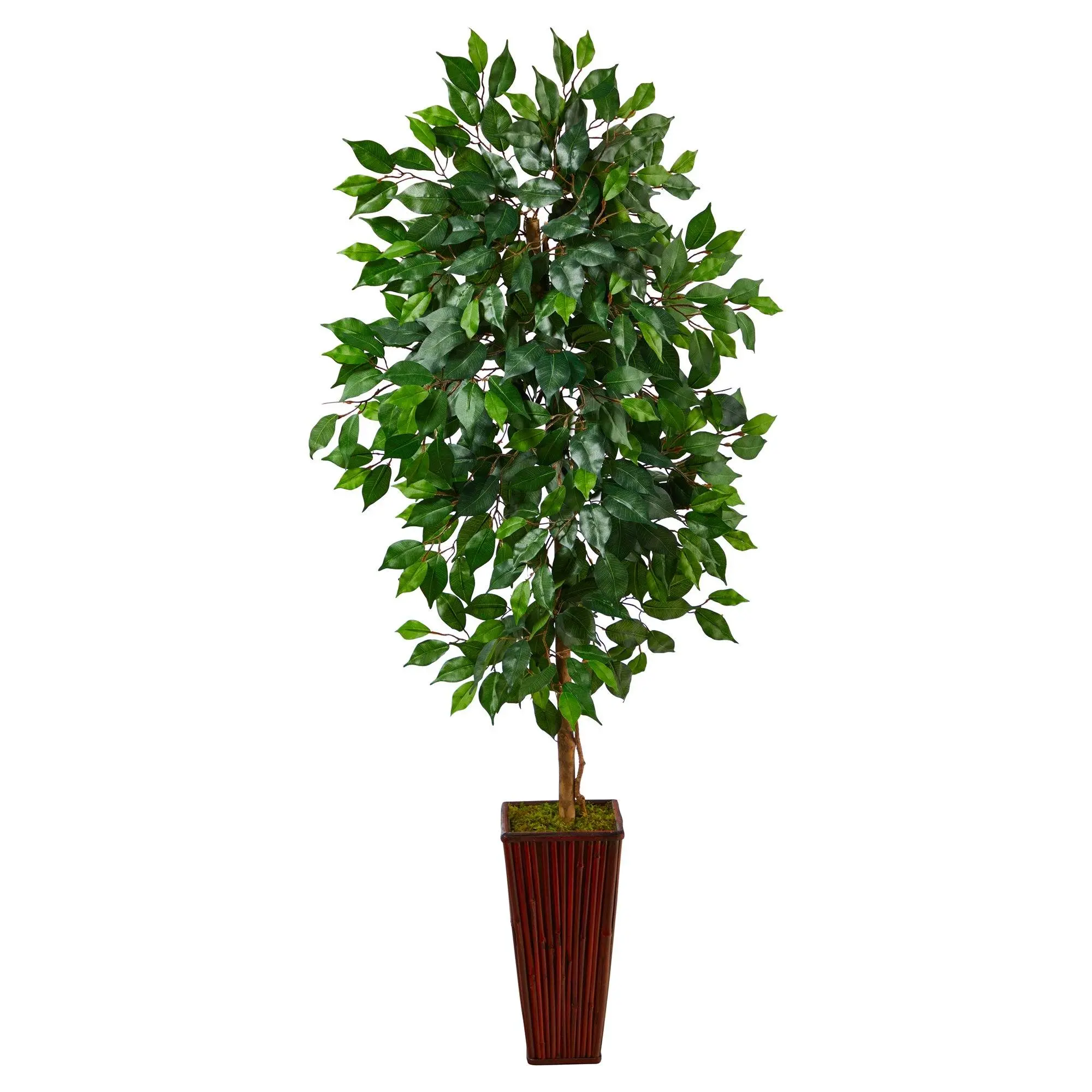 5ft Synthetic Decorative Ficus Tree with Ficus Leaves in Bamboo Planter - Indoor Plants, Floor Decor for Home, Kitchen