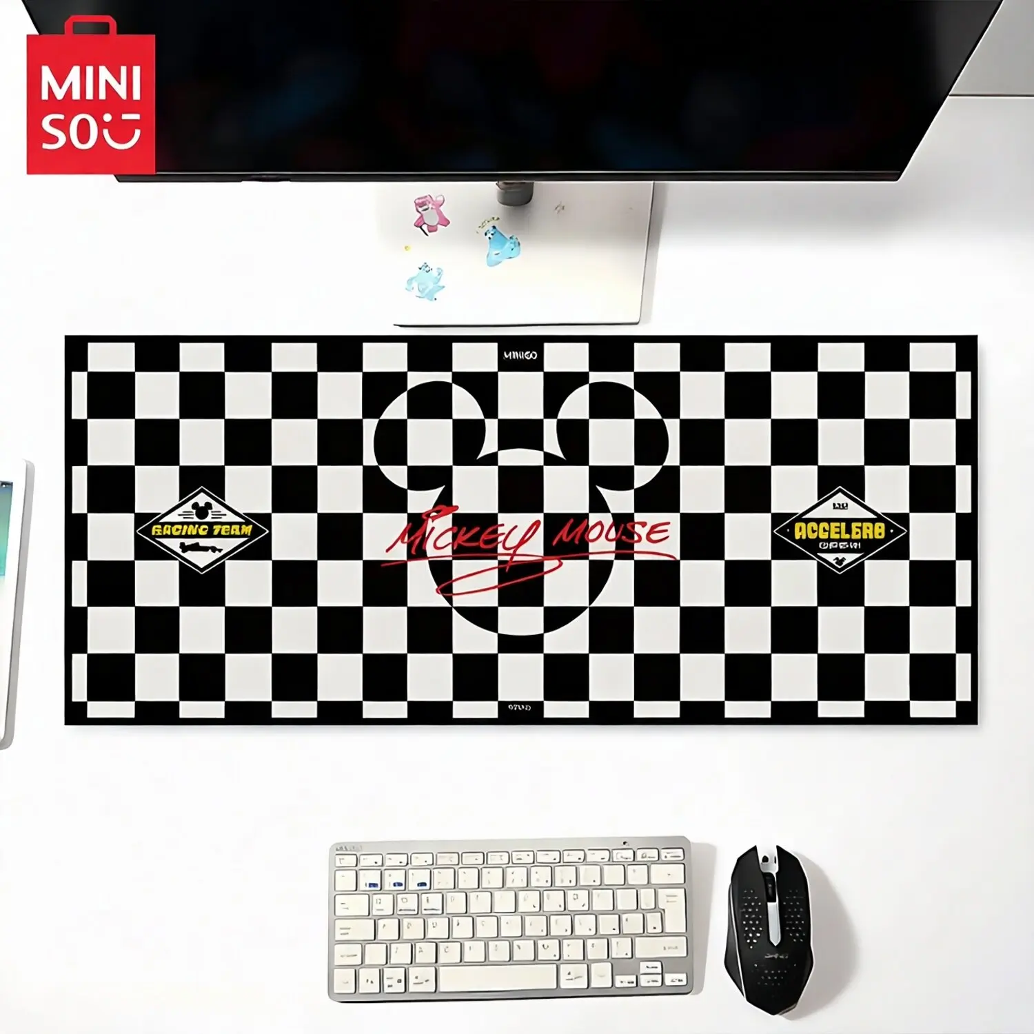 MINISO Disney Mickey F1 Large Mouse Pad, Non-Slip Thick Gaming Desk Mat, Waterproof Laptop Keyboard Pad for Office & Gaming，Back To School