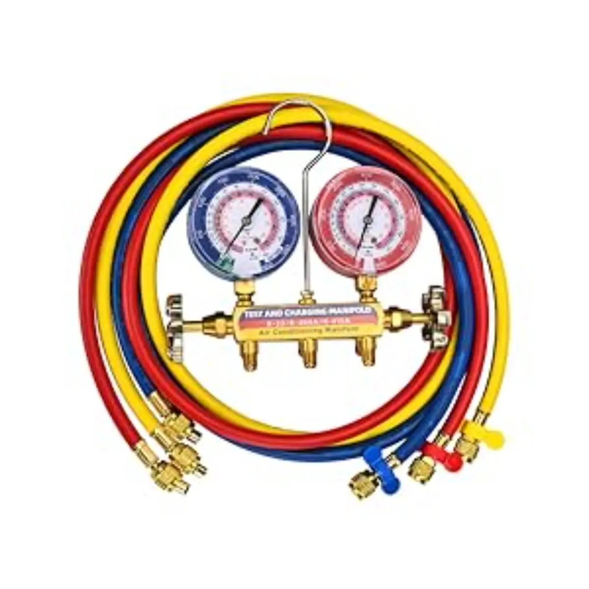 Auto & Home AC Manifold Gauge Set, Color Coded Hoses + R134a Quick Couplers, Refrigerant Charging Vacuum Diagnostic Tool Compatible with R134a R22 R32 R410A, HVAC Cooling System Repair Kit