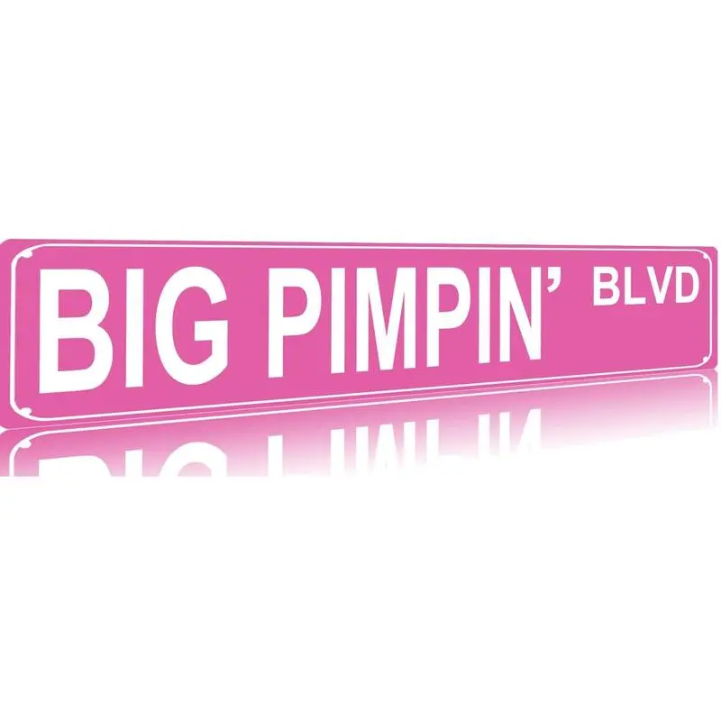 Big Pimpin Blvd Metal Street Tin Sign Funny Slim Pink 16x4 Inch Wall Art Iron Poster for Home Farmhouse Garage Indoor Decor Street Sign Decoration Room