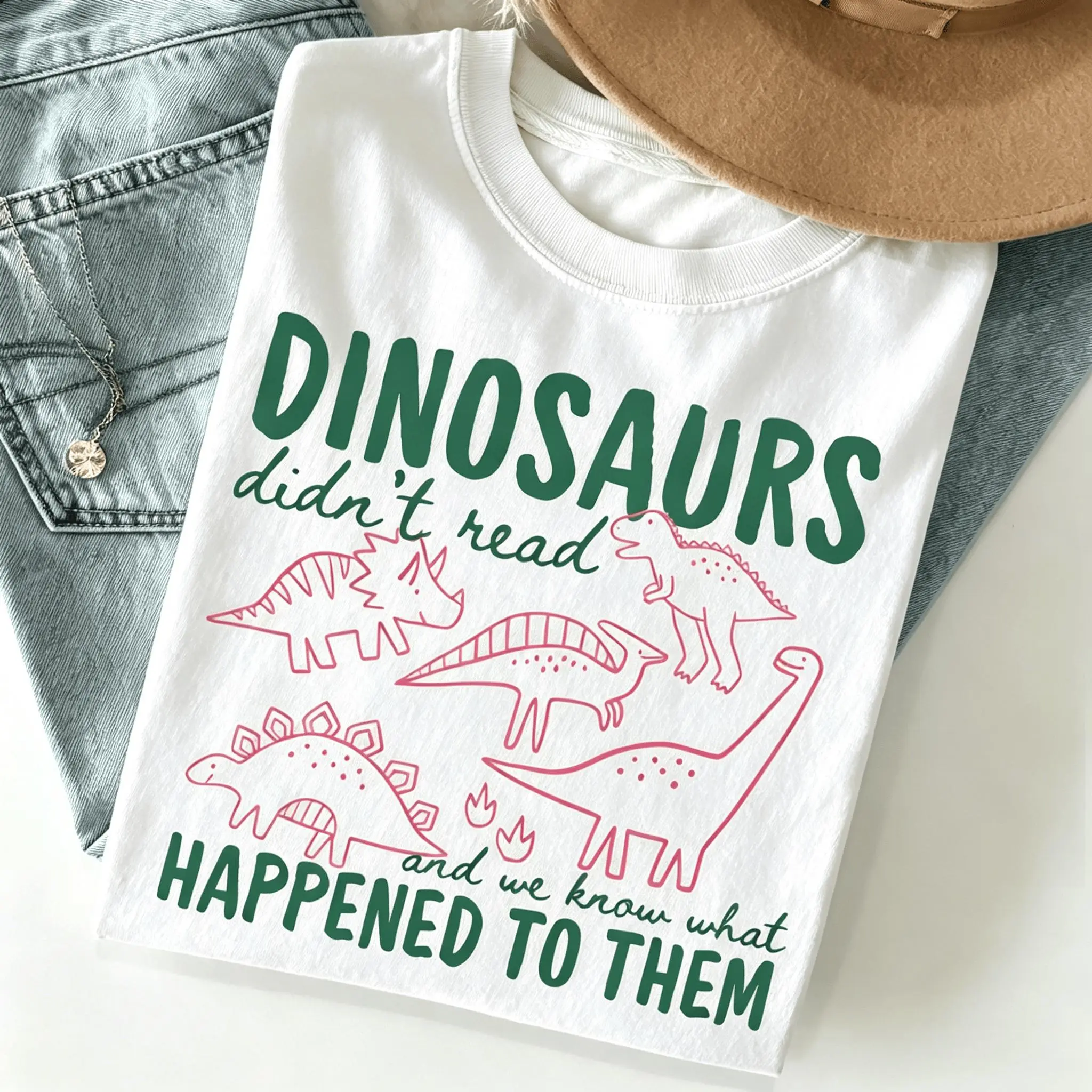 Women's Graphic T-Shirt, Funny Dinosaur Digital Print, Casual Regular Fit Short Sleeve in Soft 100% Cotton, Book Lover Gift, Shortsleeve, Tshirt, Breathable, Cold Wash