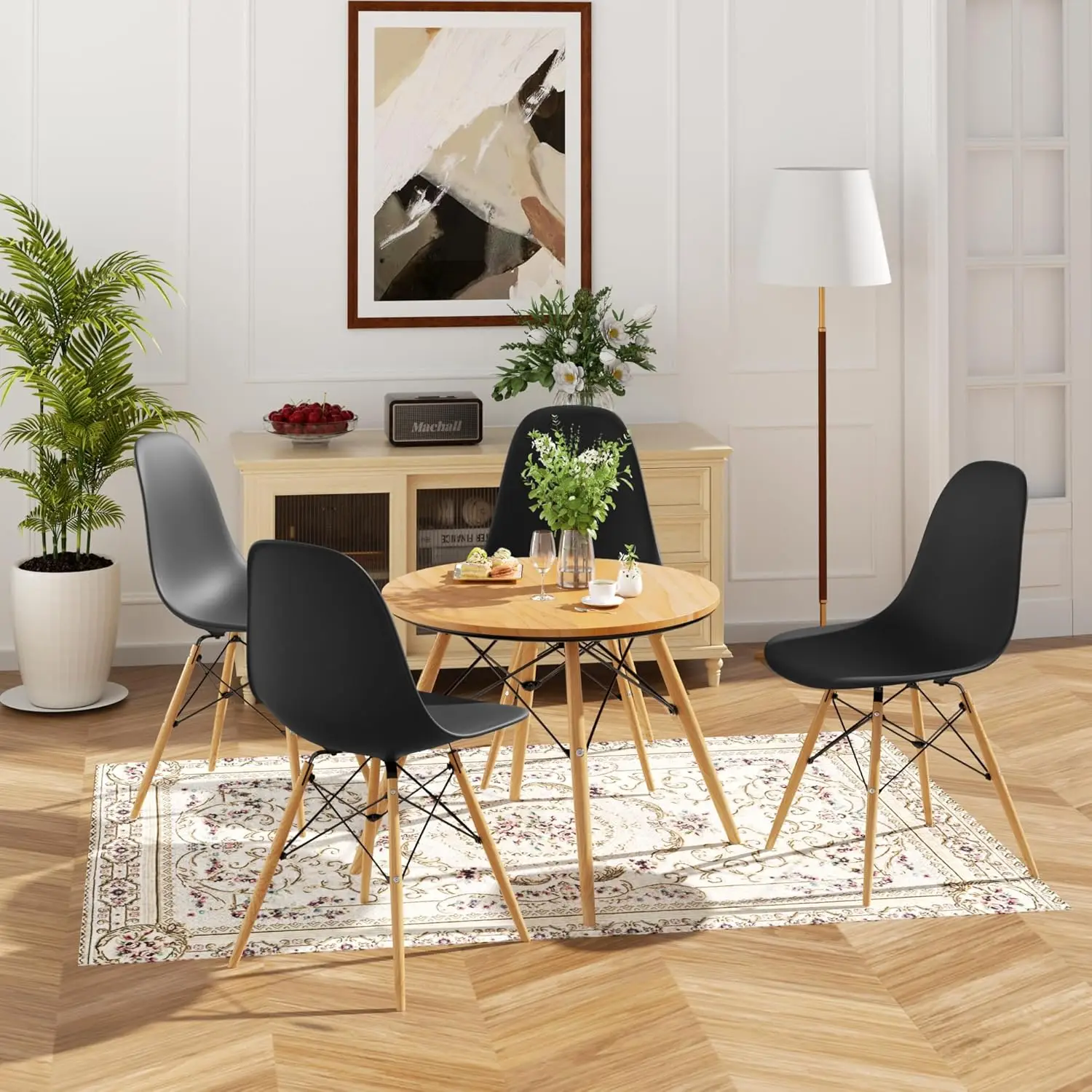 Grezone Dining Chairs Set of 4, Mid Century Modern Kitchen Dining Room Chairs, Plastic Side Chairs Wood Ergonomic