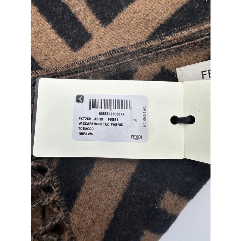 Pre-owned Fendi FF Classic Pattern 100% Cashmere Scarf Brown FFS01