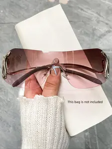 Unisex Street Style Y2k Hot Girl  Fashion Sunglasses, Trendy One-piece Arc-shaped Frameless Side Metal Accessory Sunglasses, Fashion Accessories for Everyday Use, Rimless Shades