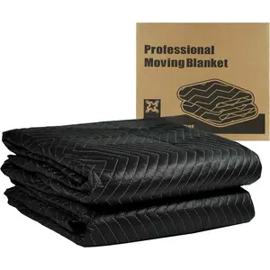 2 Pack Moving Blanket 80 x 72 inches, Quilted Heavy Duty Padded Furniture Blankets for Moving (Black)