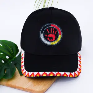 MMIW Feathers Cotton Unisex Baseball Cap With Beaded Patch Brim Native American Style beaded  hats