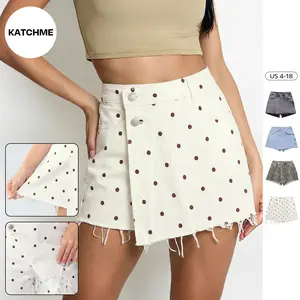 Katch Me Chic Women's Leisure Layered High Waist Raw Hemline Denim Skorts, Chic Streetwear Outfits, Versatile Women's Bottom, Casual Summer Shorts