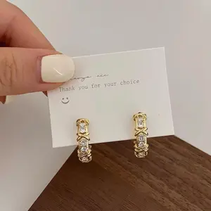Vintage CC Design Stud Earrings for Women Korean Fashion X Cross Zircon Earring Engagement Jewelry Gifts Wholesale