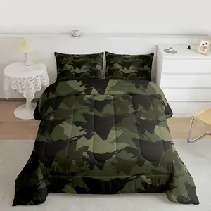 Camouflage Plane Comforter Set,Kids Boys Army Green Camo Bedding Set for Teens Men Bedroom Decor Black Airplane Silhouette Quilt Set,Modern Abstract Duvet Insert