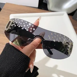 Women Frameless Square Sunglasses Diamond Accent Fashion Eyewear for Driving Travel Daily Wear Lightweight UV Protection