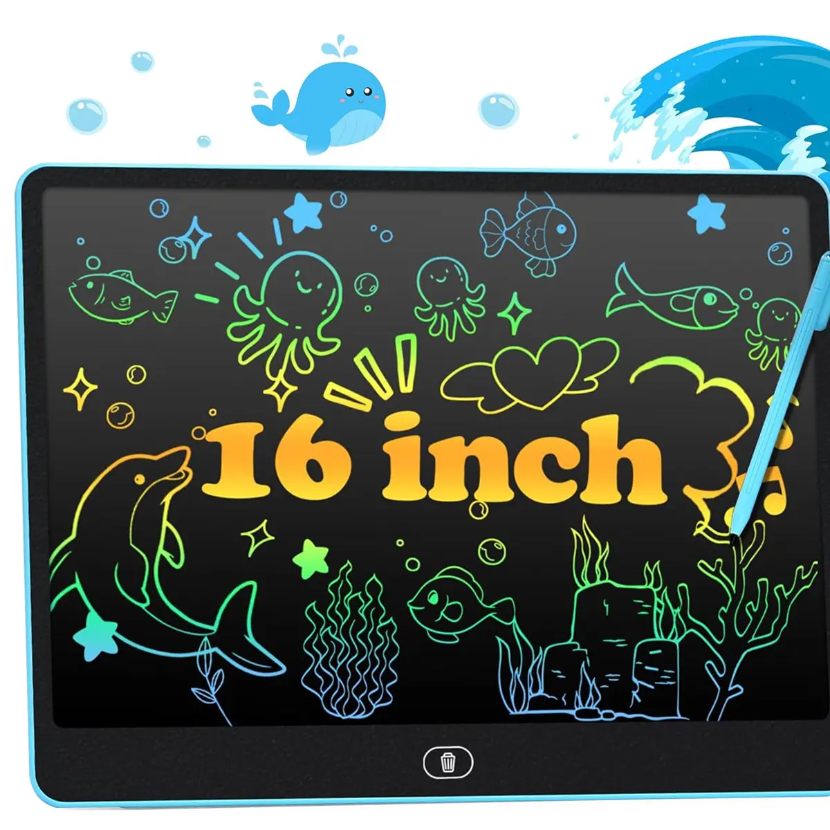 16 Inch Horizontal Kids LCD Writing Tablet, Colorful Trace Drawing Board, Light Blue Reusable Erasable Doodle Pad for Boys Girls, Educational Drawing Toy for Home Travel