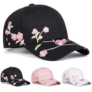 Unisex Embroidered Baseball Cap - Adjustable Peach Blossom Hat for Outdoor, Travel & Beach