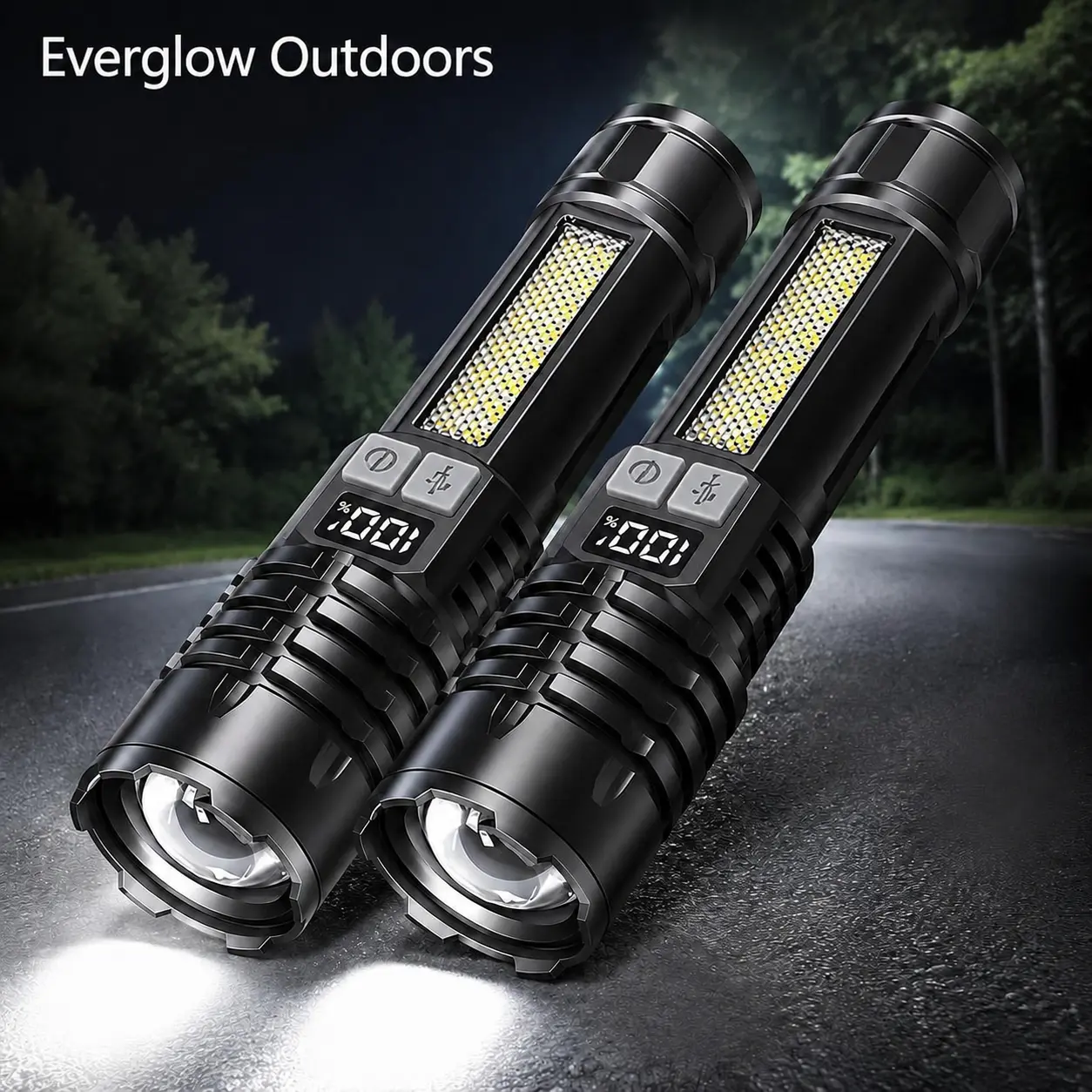 Rechargeable High-Brightness Multi-Light Torch Lights, 2/1-Pack Modern Dimmable LED Flashlights with 5 Modes, Zoomable LCD Digital Display, Durable ABS Handheld Design, Ideal for Camping, Emergency Use, Dimmable Torch Lights