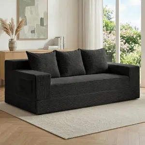 Winzoo Oversized Loveseat Boneless Couch Folding Sofa Bed, 78'' Corduroy 3-Seat Compression Convertible with 3 Pillows for Living Room Bedroom Apartment
