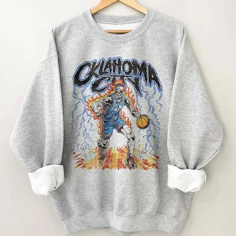 [Sale off up to 50%] Oklahoma City Skull Basketball Vintage Sweatshirt, streetwear graphic tee
