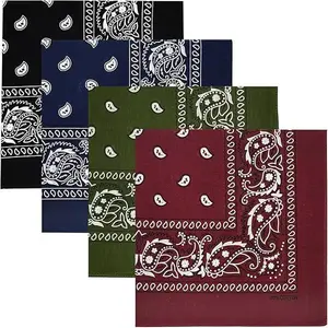 4Pcs Bandanas Gift Set 22x22 Inch Paisley Head Wraps form Men & Women, Neck & Face Scarves (Black+ Navy + Burgundy + Olive) - Home Improvement.