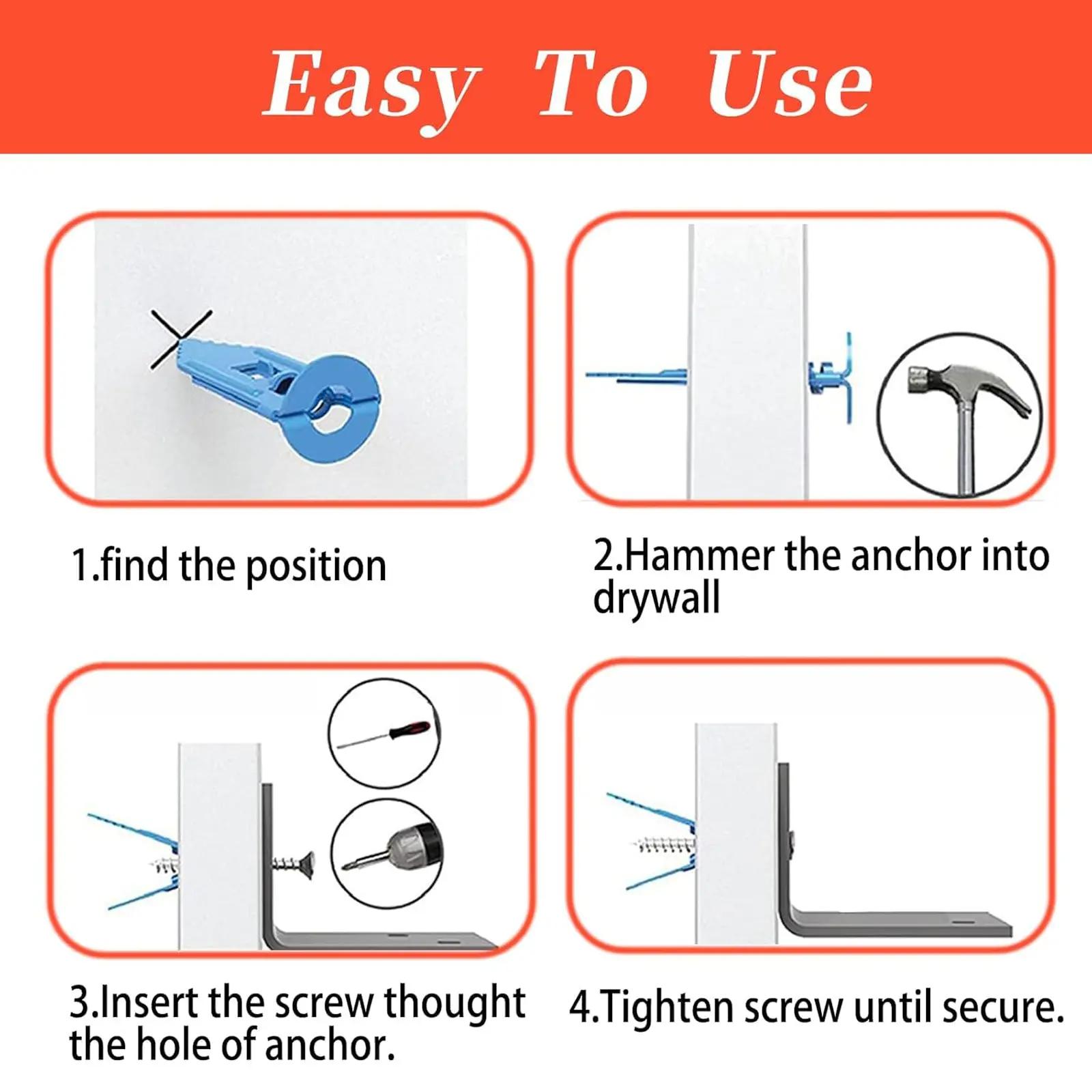 120 Count Drywall Self Drilling Anchors and Screws,Easy Application,No Drill or Holes in Wall,Heavy-Duty Zinc-Plated Steel Anchors with Self-Tapping Screws,Hollow Screws and Anchors for TV,Bicycle,Cabinet Fixing Accessories.