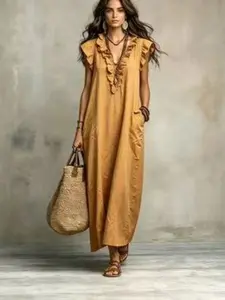 New Bohemian Ruffle Flutter Sleeve Floor-Length Dress for Spring and Summer, Stylish Long Skirt, Perfect for Casual Wear