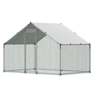 Metal Chicken Coop, 9.8x6.5x6.5ft Large Walk-in Chicken Runs with Cover, Spire Roof Hen House Enclosure with Lock, Outdoor Duck Rabbit Cage Poultry Pen for Backyard, Farm, Yard