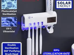 UV Light Sterilizer Toothbrush Holder Cleaner & Automatic Toothpaste Dispenser