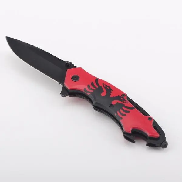 Albanian Flag Legal Folding Pocket Knife - Multi-Function EDC Tool with Bottle Opener, Glass Breaker - Compact Durable Knife with Portable Clip for Camping, Hiking, Fishing, Work - Souvenir Gift for Men and Women