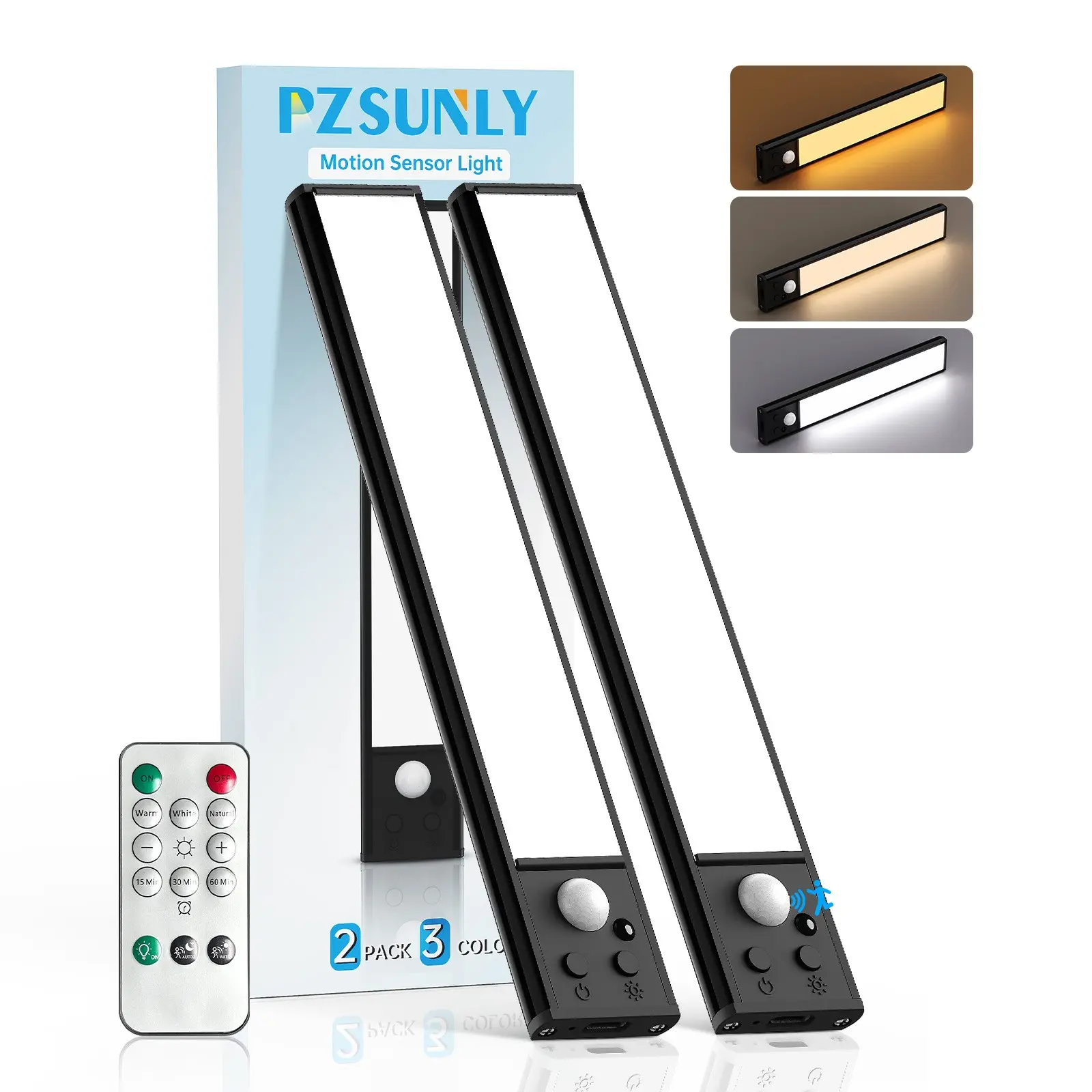 2pcs Motion Sensor Cabinet Lights with Magnetic Attachment, 19.7cm/7.75inch, Dimmable with Remote Control, Adjustable Indoor Lighting, Led Magnetic. Ideal for Kitchens, Cabinets, Bathrooms, Stairs and Wardrobes.