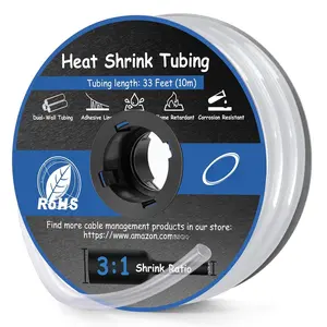 Heat Shrink Tubing 1/4 inch, 3:1 Ratio Wire Heat Shrink Tube Roll,  Wall Adhesive-Lined  Shrink Wrap Tubing, 33FT Transparent Industrial and Marine Grade Heat Shrink Wrap