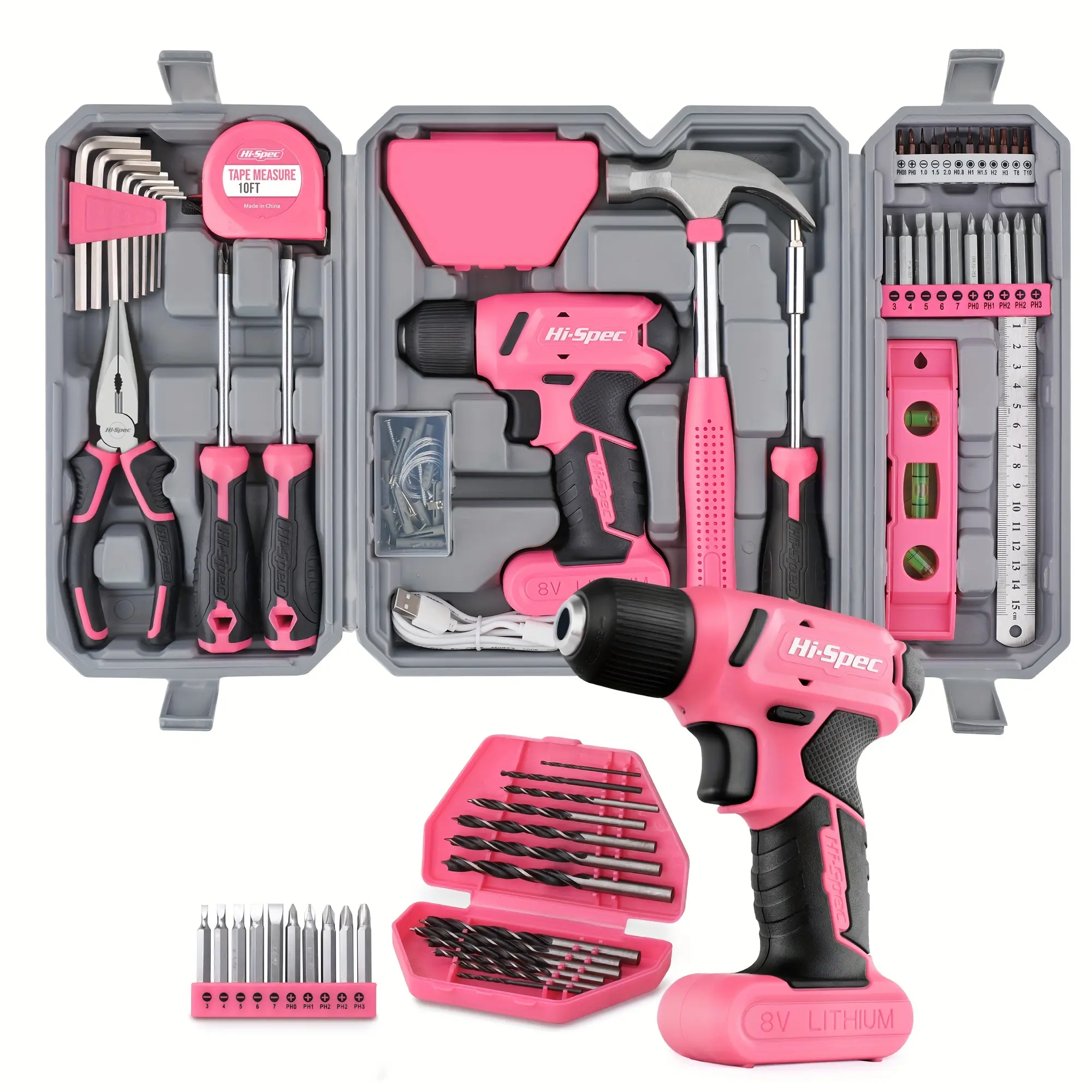 8V Cordless Drill Set - 58-Piece Home Tool Kit With Storage Case, DIY Power Tools For Fence Work, Home Decor, Furniture Assembly &Everyday Repairs, Tool Kit Set