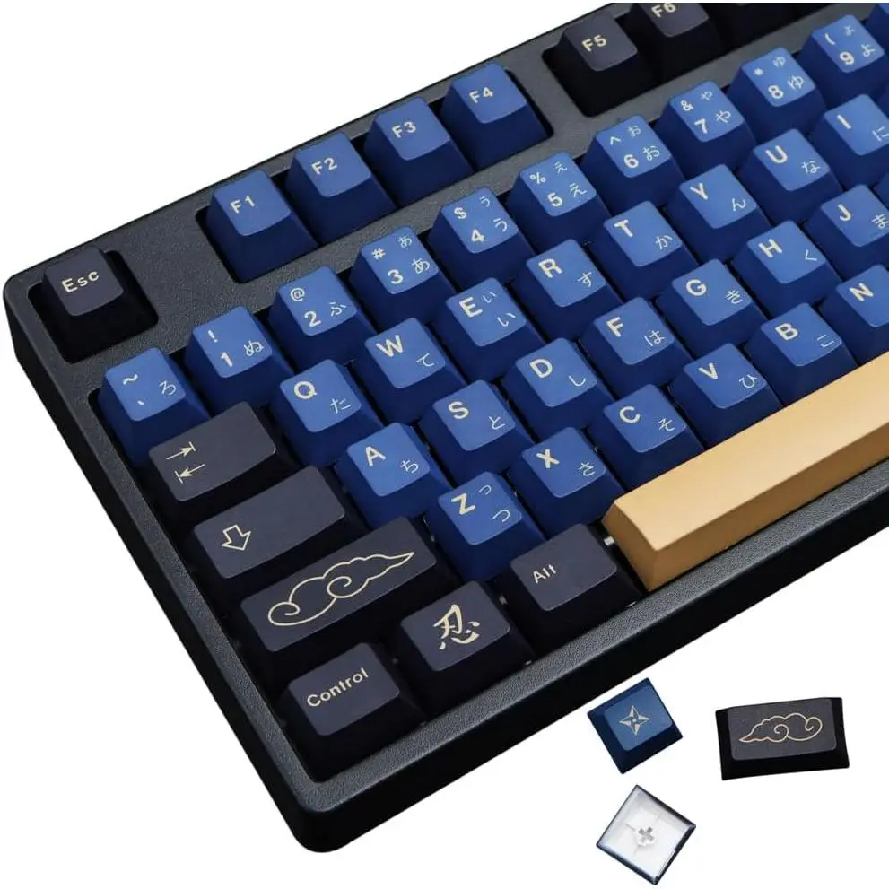 Blue Samurai Keycaps, 129 Set PBT KeyCaps for Gaming Keyboard, Cherry Profile Dye Sublimation Custom Keycaps with Puller for Gateron Kailh Cherry MX  104/87/71/61 60 Percent Keyboard