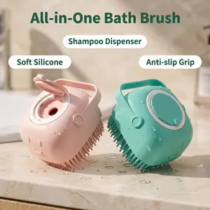 All-In-One Pet Bath Brush, Built-In Shampoo Dispenser, Soft Silicone Bristle Anti-Slip Pet Grooming Massage Scrubber For Dog Cat Shower Cleaning