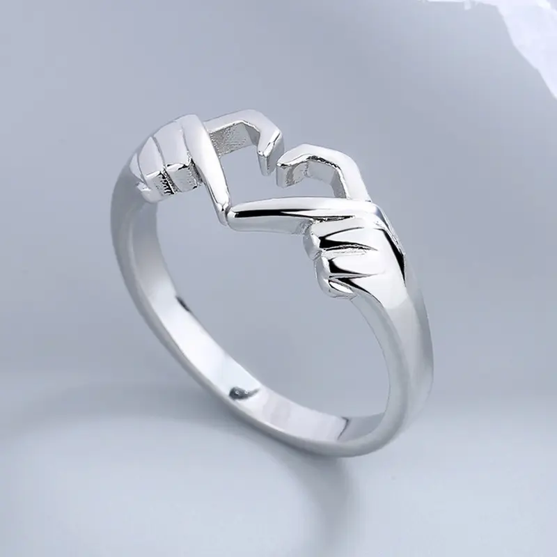 Women’s Vintage Stereo Heart Brass Adjustable Ring, Minimal Elegant Metal Daily Stackable Finger Jewelry For Ladies