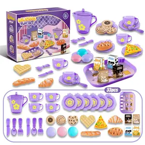 Tea Party Pretend Play Toy Set, 33pcs/set Princess Tea Party Toys, Role-playing Toy with Dessert and Tableware, Play Kitchen Accessories, Kitchen Toy Set for Girls