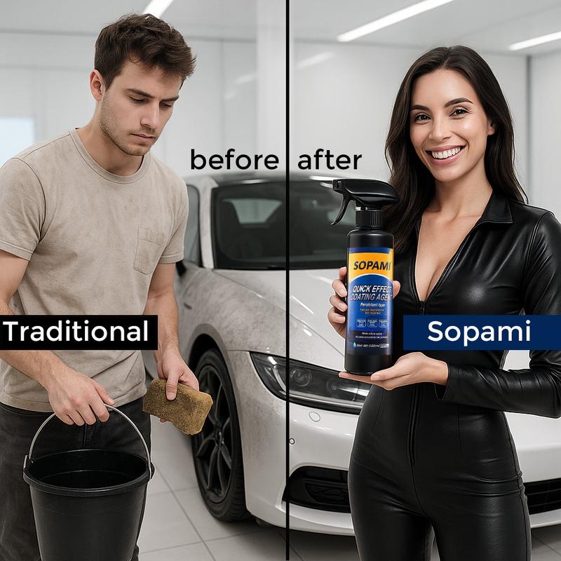 SOPAMI Quick Effect Coating Agent 16.9 fl oz Waterless Ceramic Coating Car Wax Detail Polish Cleaner for Boat Glasses & Cars Body Window Glass Headlight Quick Shine Restoration Kit 500 ml