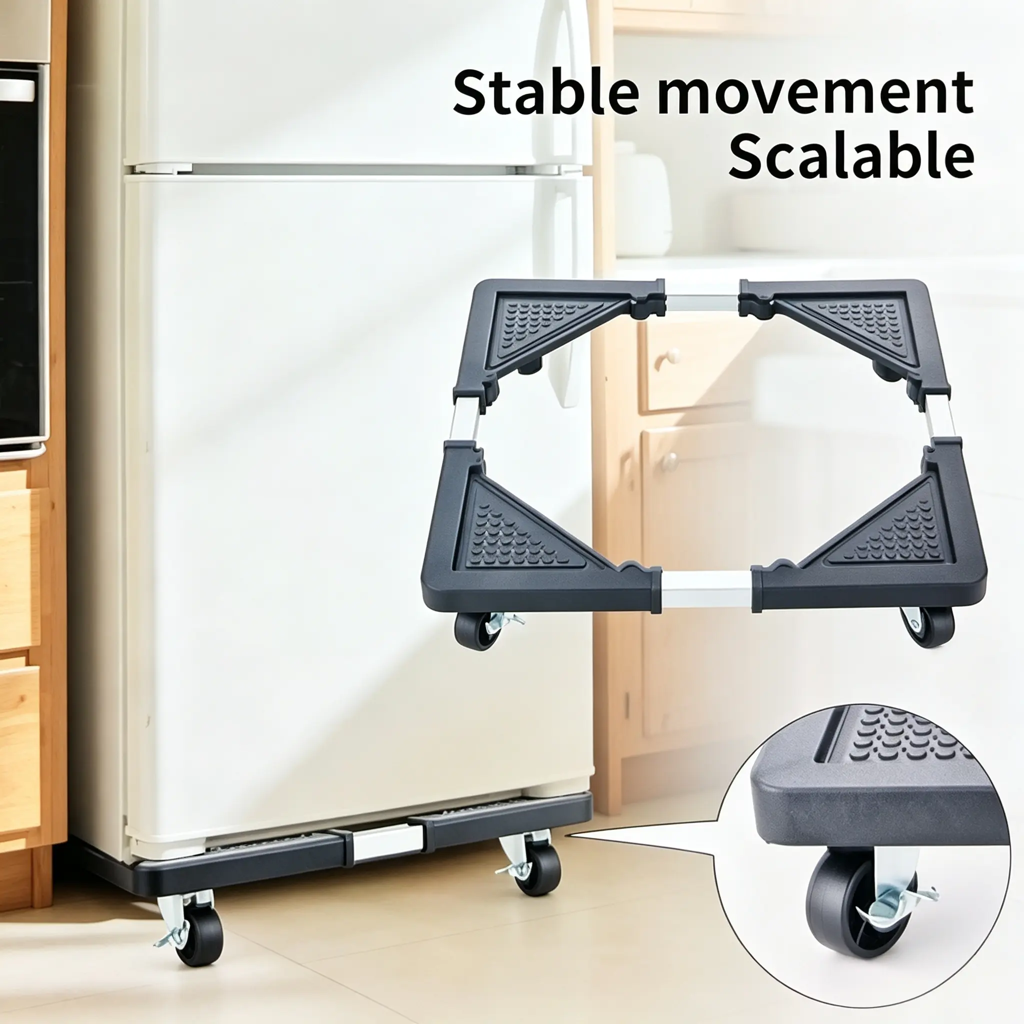 Adjustable Furniture Dolly with Locking Wheels for Appliance Move, Universal Mobile Base Cart for Mini Fridge, Washing Machine